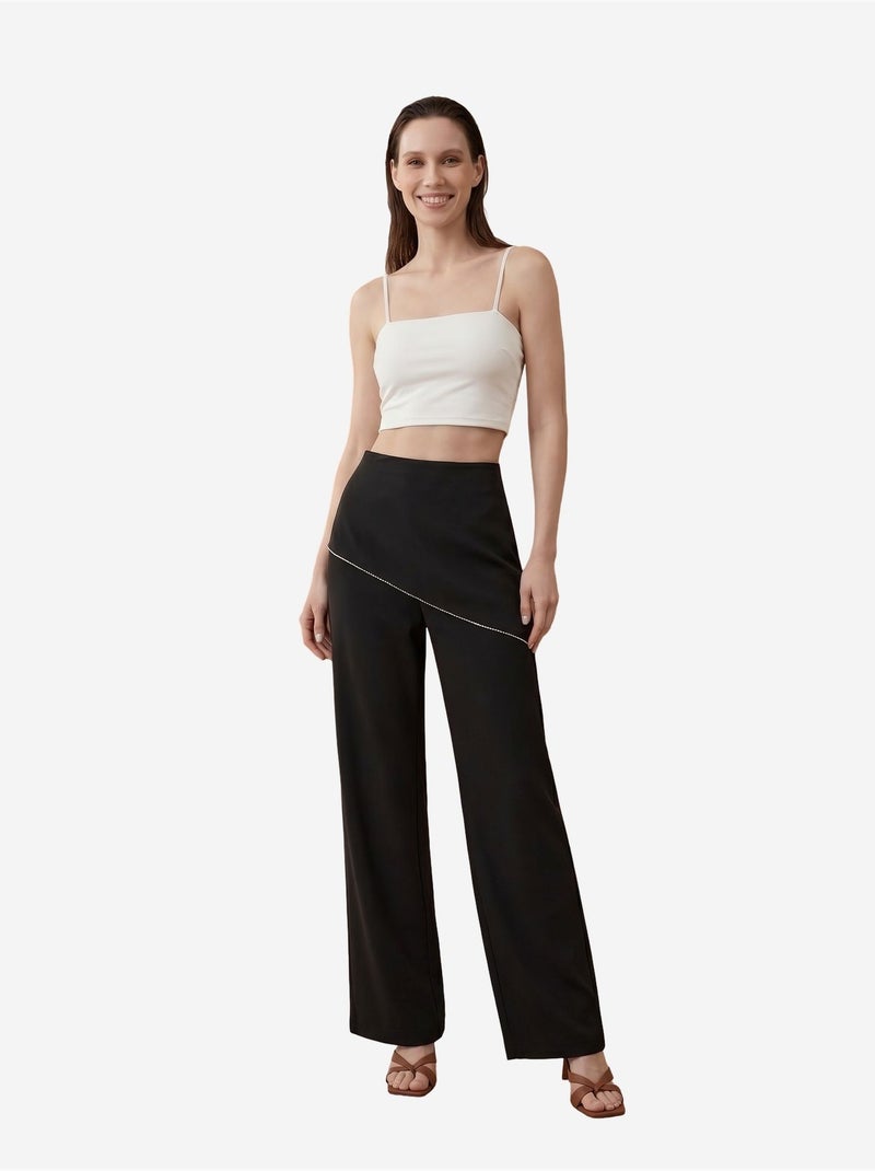 Calças de crepe de perna larga e cintura alta my fashion Preto - Kiabi