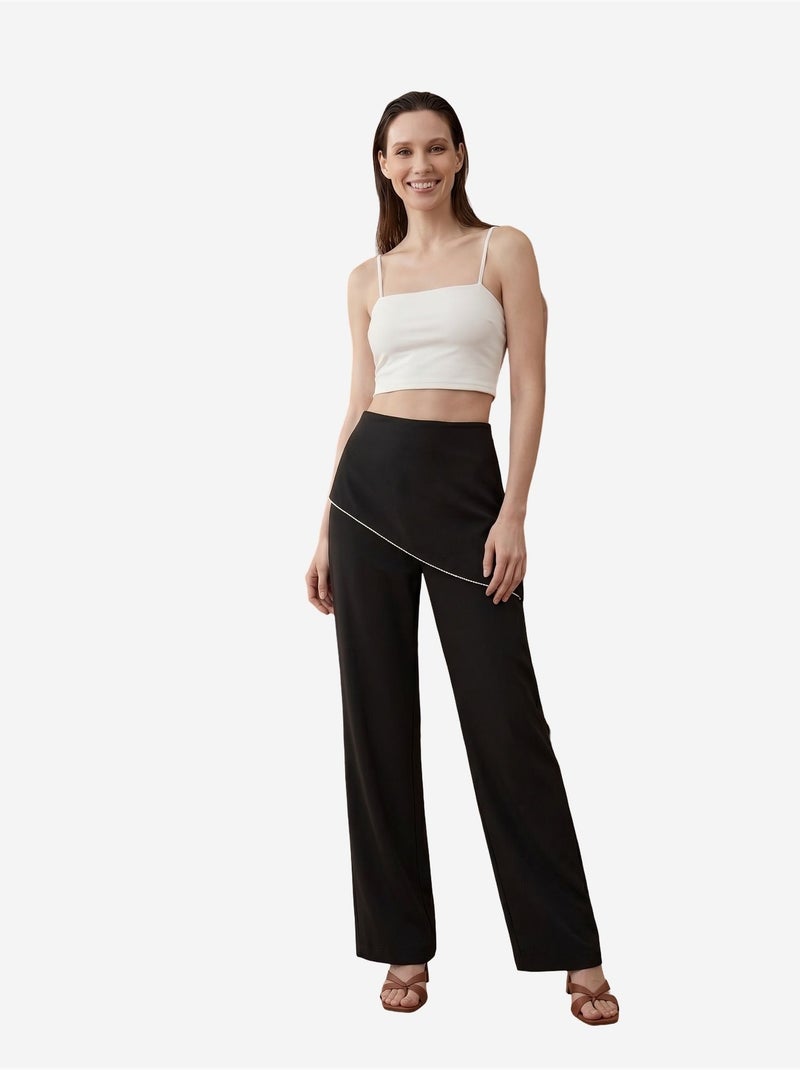 Calças de crepe de perna larga e cintura alta my fashion Preto - Kiabi