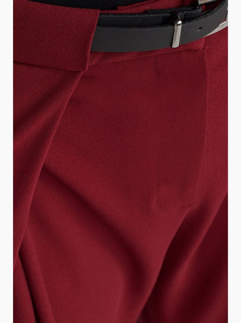 Calças de crepe de perna larga para mulher com cinto dilvin Vermelho bordô - Kiabi
