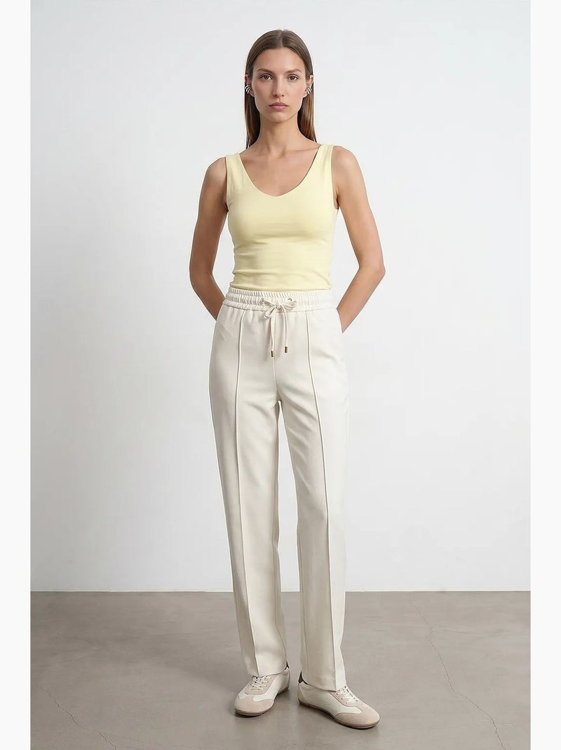 Calças de crepe de perna reta com cintura com cordão ajustável dilvin Branco sujo - Kiabi