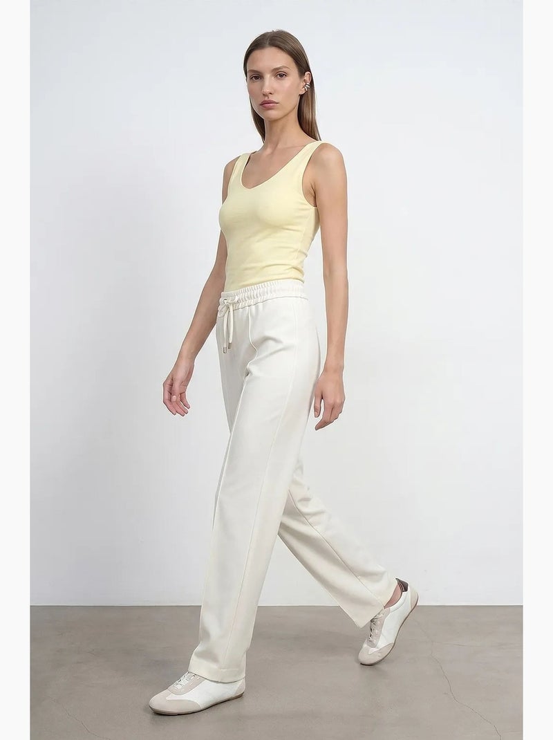 Calças de crepe de perna reta com cintura com cordão ajustável dilvin Branco sujo - Kiabi