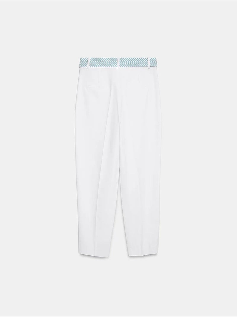 Calças de crepe de perna reta com pregas dilvin Branco - Kiabi