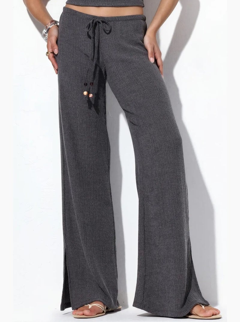 Calças de crepe femininas de perna reta busem Cinza-preto - Kiabi