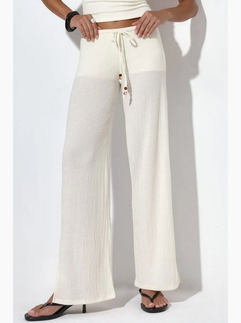 Calças de crepe femininas de perna reta busem Creme - Kiabi