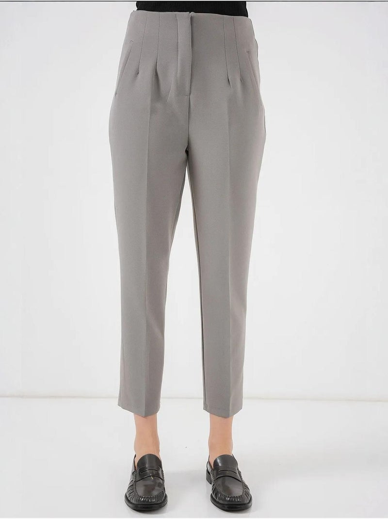 Calças de crepe slim fit de cintura subida e comprimento pelo tornozelo bdart Cinza - Kiabi