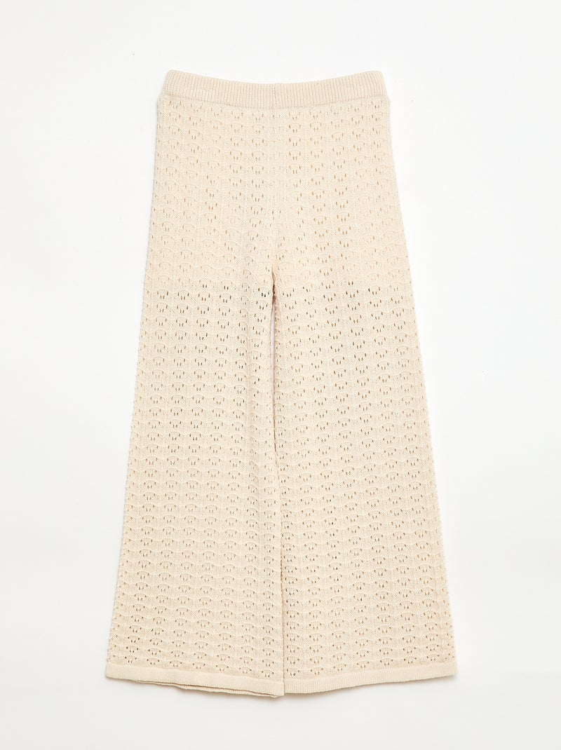 Calças de crochet com corte flare / evasê Bege - Kiabi