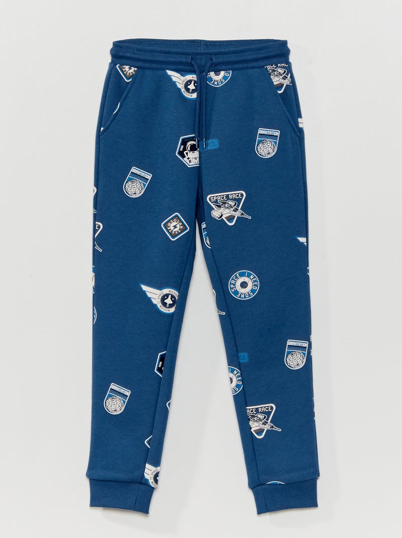 Calças de desporto em moletão estampado AZUL - Kiabi