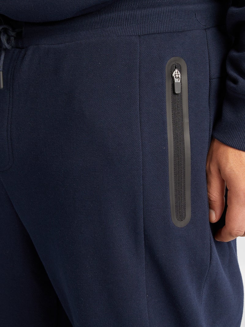 Calças de fato de treino em malha piqué com bolsos com fecho AZUL - Kiabi