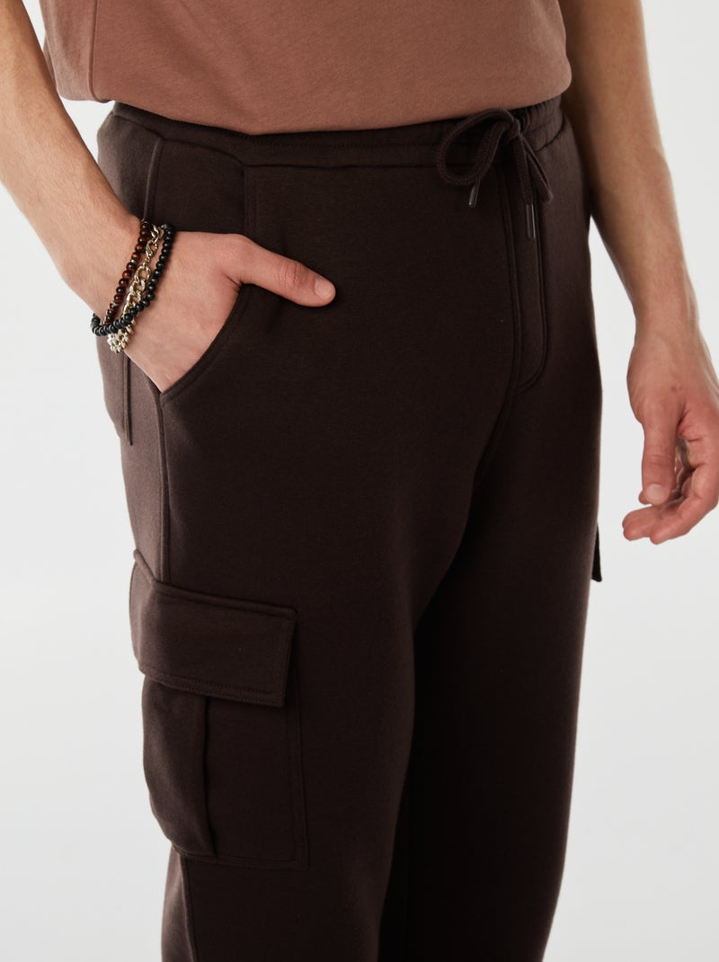 Calças de fato de treino em moletão com muitos bolsos Castanho - Kiabi