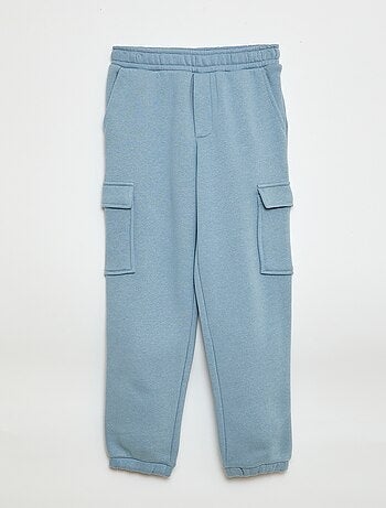 Calças de fato de treino em moletão liso com vários bolsos