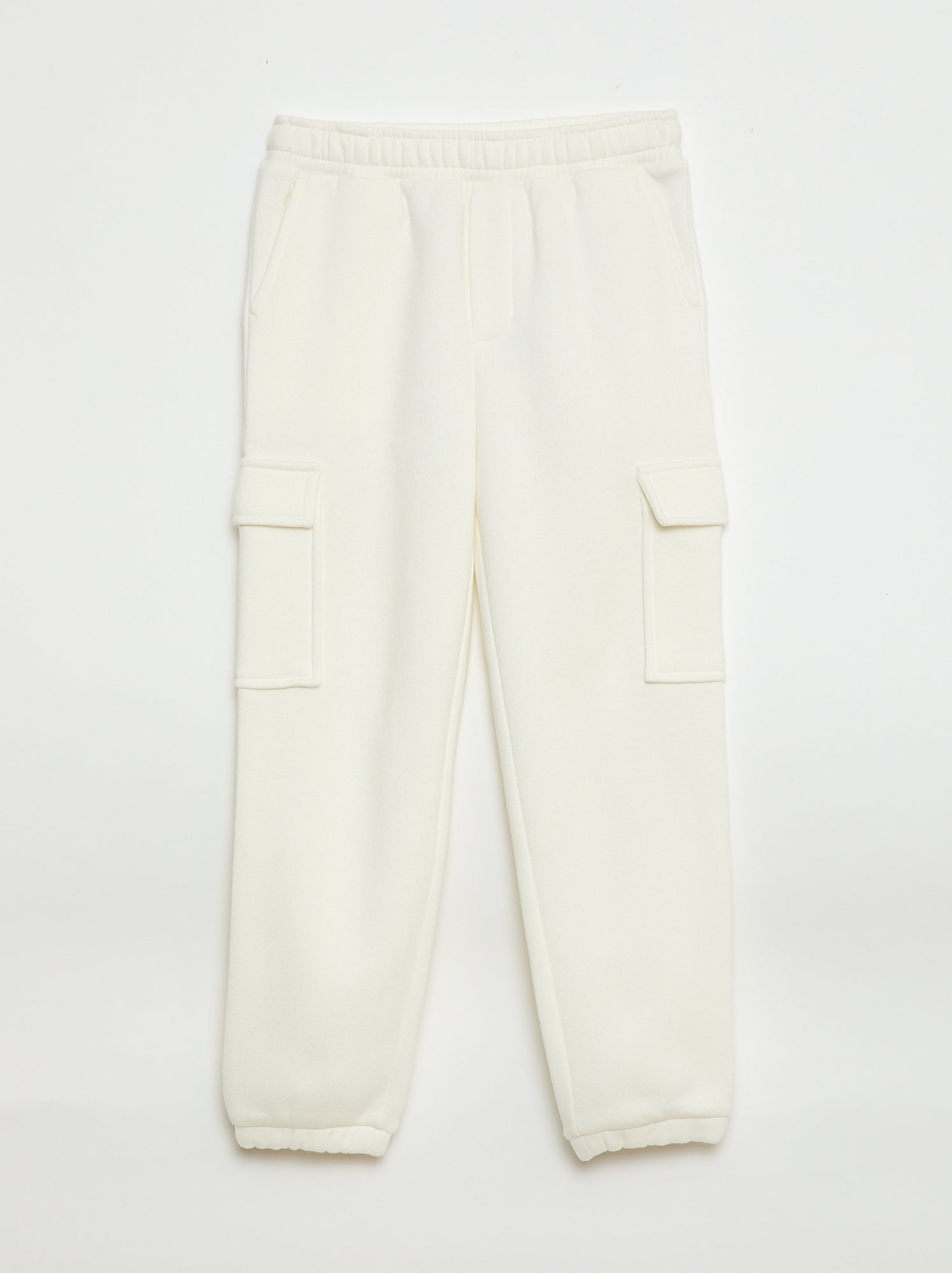 Calças de fato de treino em moletão liso com vários bolsos