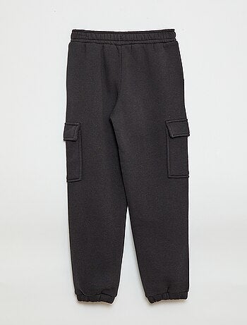 Calças de fato de treino em moletão liso com vários bolsos