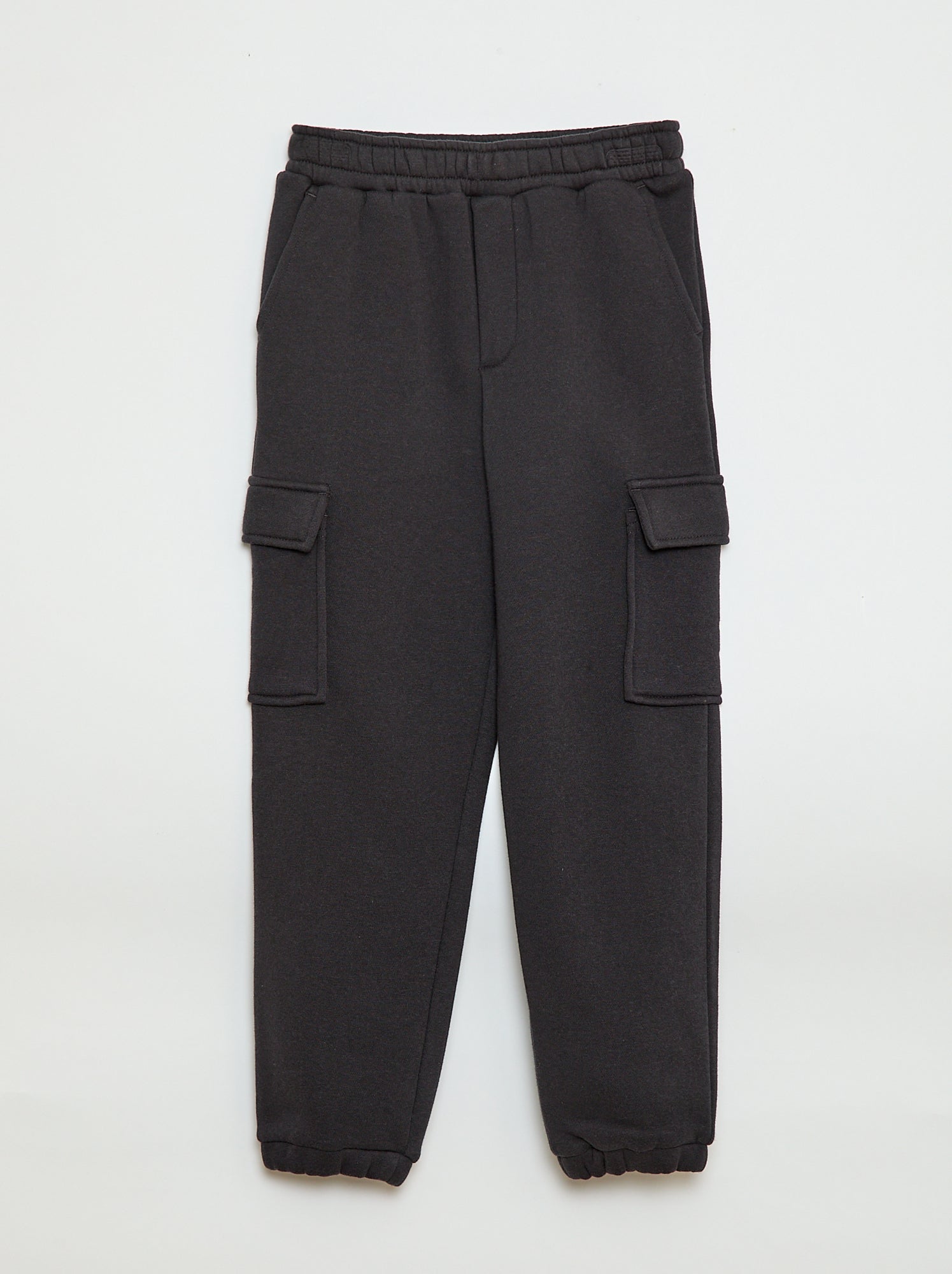 Calças de fato de treino em moletão liso com vários bolsos