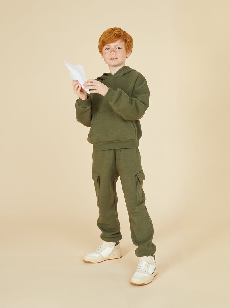 Calças de fato de treino em moletão liso com vários bolsos Verde - Kiabi