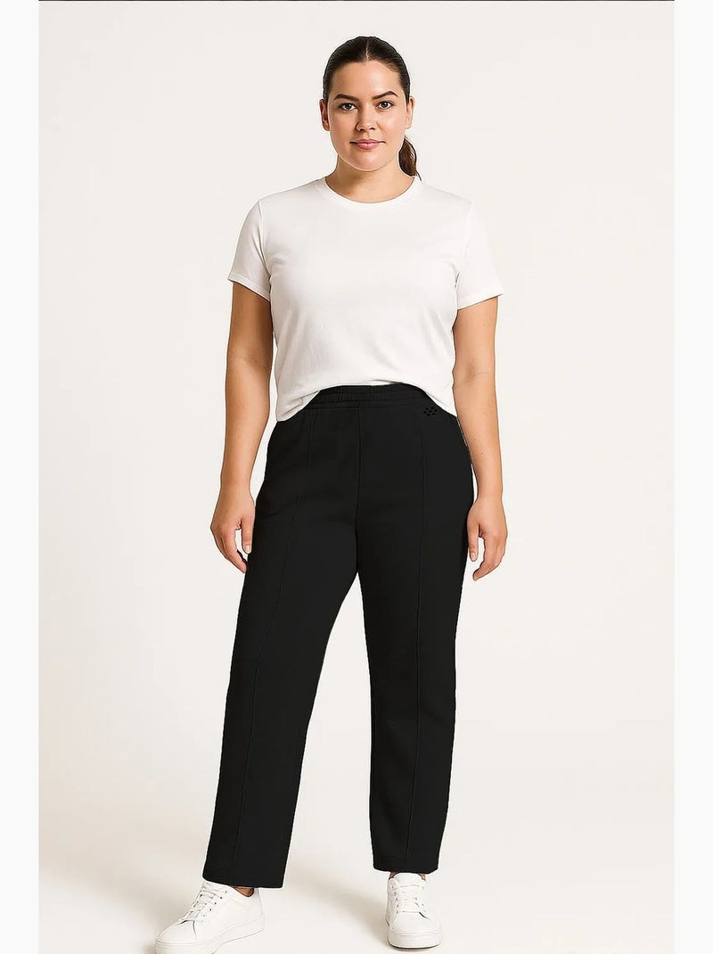 Calças de fato de treino femininas em mistura de algodão tommy Preto Cinza - Kiabi