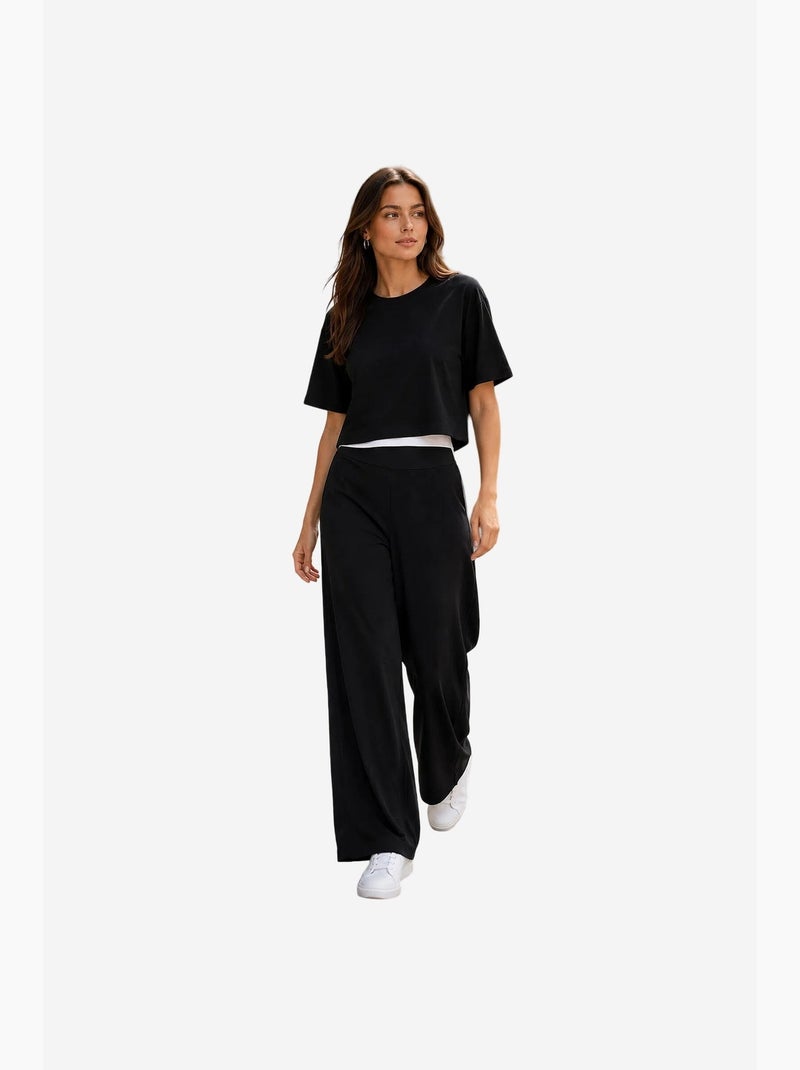Calças de fato de treino femininas em mistura de viscose tommy Preto - Kiabi