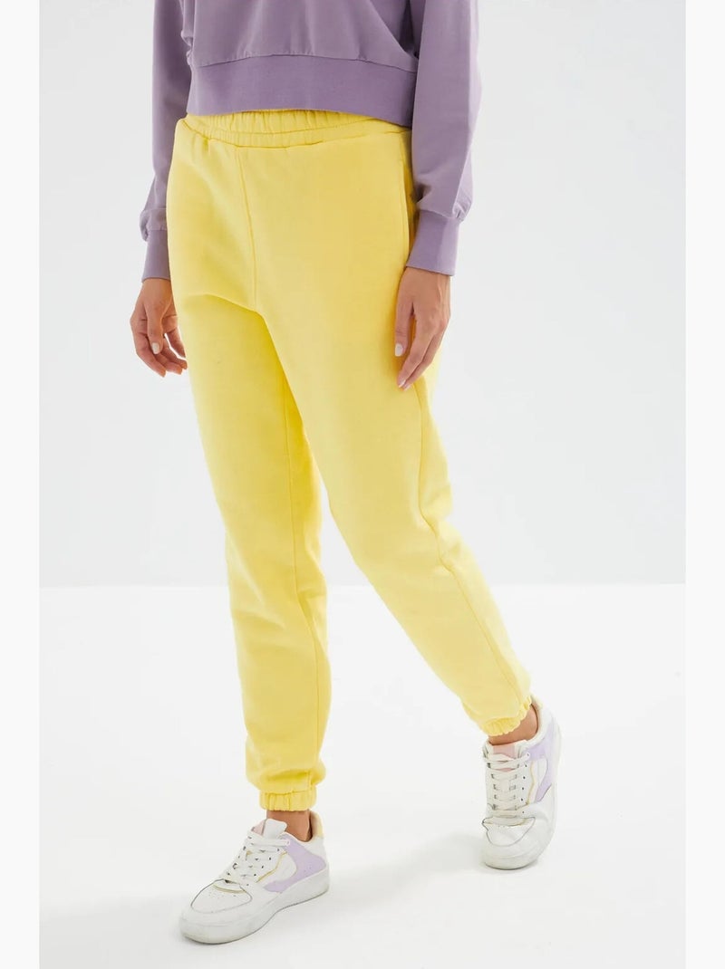 Calças de fato de treino jogger em fleece de cintura subida para mulher tommy Amarelo-limão - Kiabi