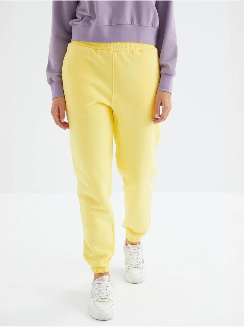 Calças de fato de treino jogger em fleece de cintura subida para mulher tommy Amarelo-limão - Kiabi