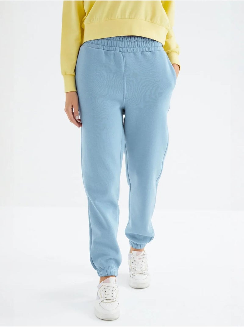 Calças de fato de treino jogger em fleece de cintura subida para mulher tommy Azul-céu - Kiabi