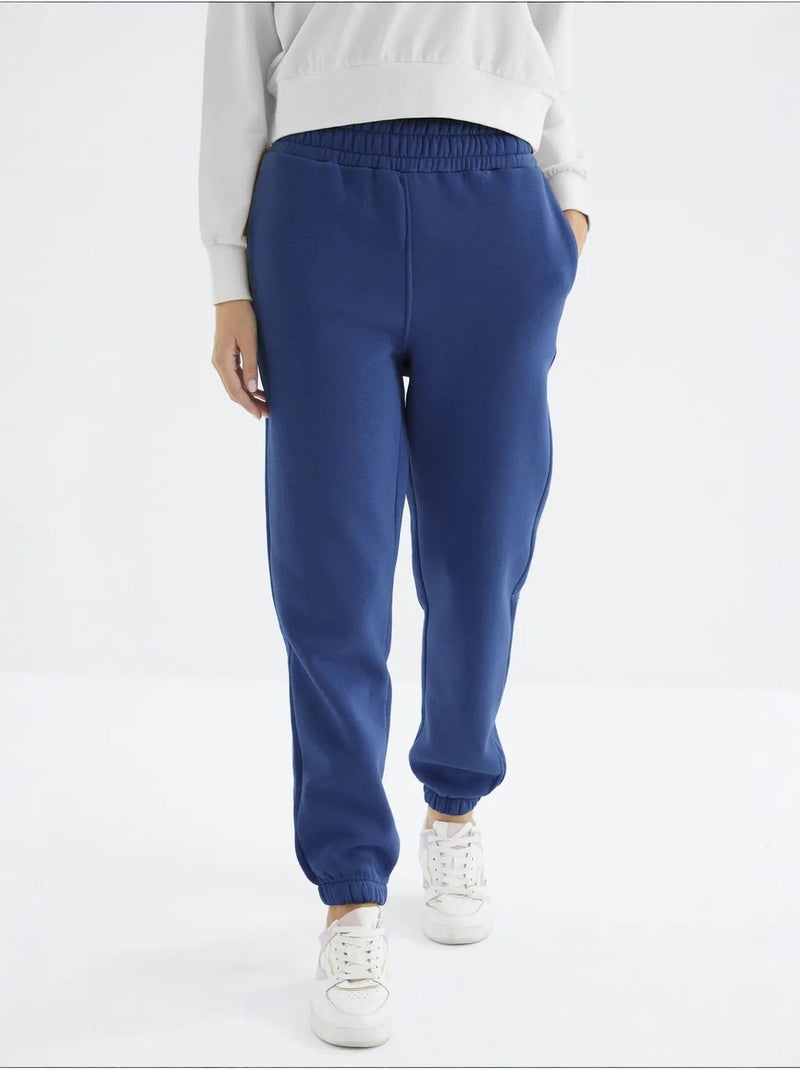 Calças de fato de treino jogger em fleece de cintura subida para mulher tommy Azul-cobalto - Kiabi