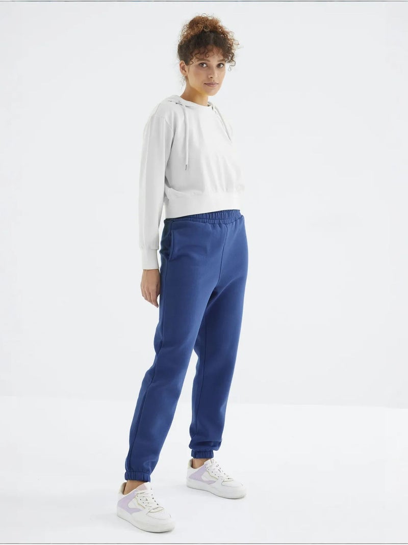Calças de fato de treino jogger em fleece de cintura subida para mulher tommy Azul-cobalto - Kiabi