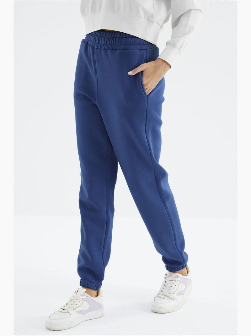 Calças de fato de treino jogger em fleece de cintura subida para mulher tommy Azul-cobalto - Kiabi
