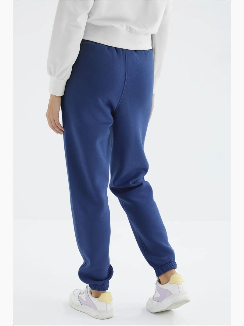 Calças de fato de treino jogger em fleece de cintura subida para mulher tommy Azul-cobalto - Kiabi