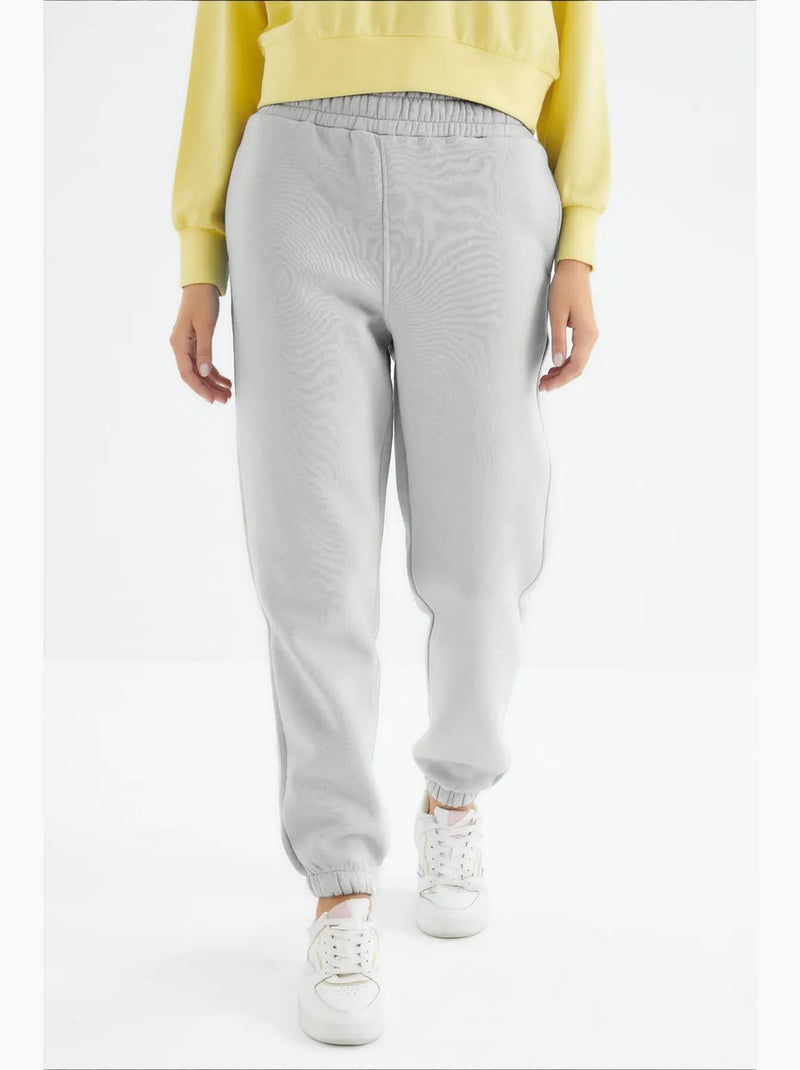 Calças de fato de treino jogger em fleece de cintura subida para mulher tommy Cinza claro - Kiabi