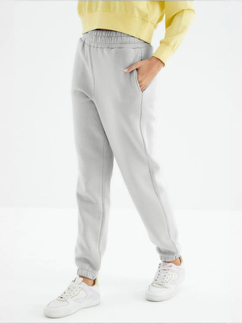 Calças de fato de treino jogger em fleece de cintura subida para mulher tommy Cinza claro - Kiabi