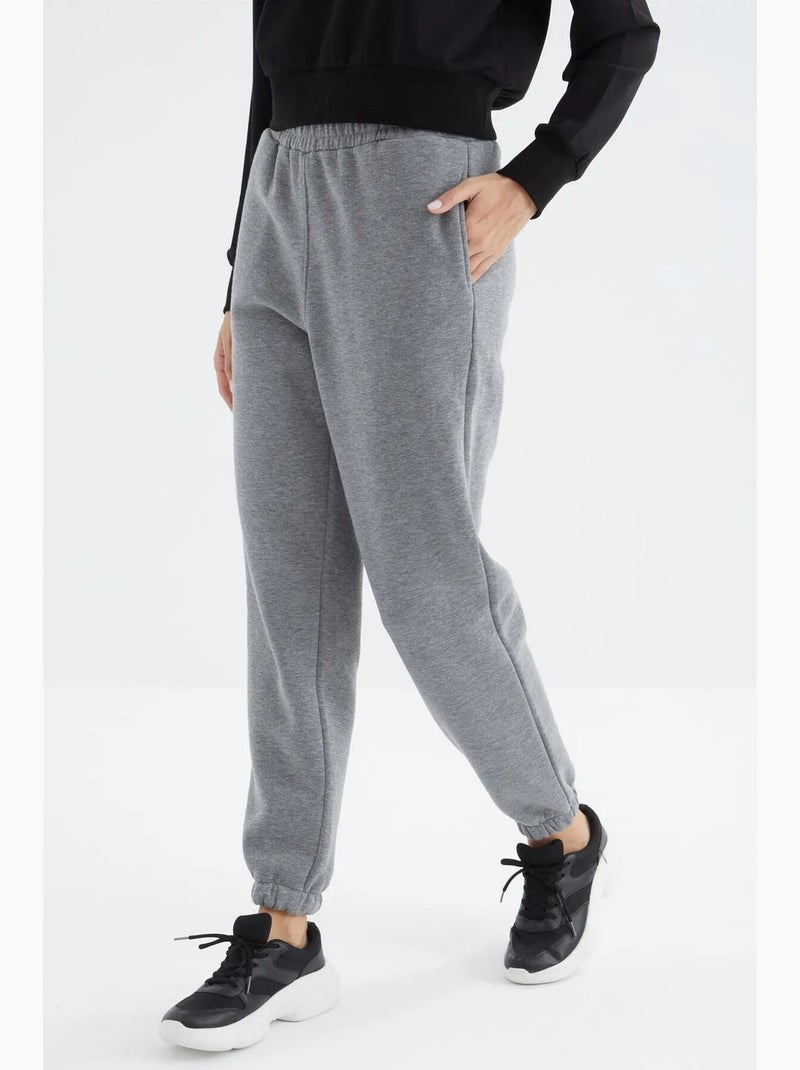 Calças de fato de treino jogger em fleece de cintura subida para mulher tommy Cinza - Kiabi