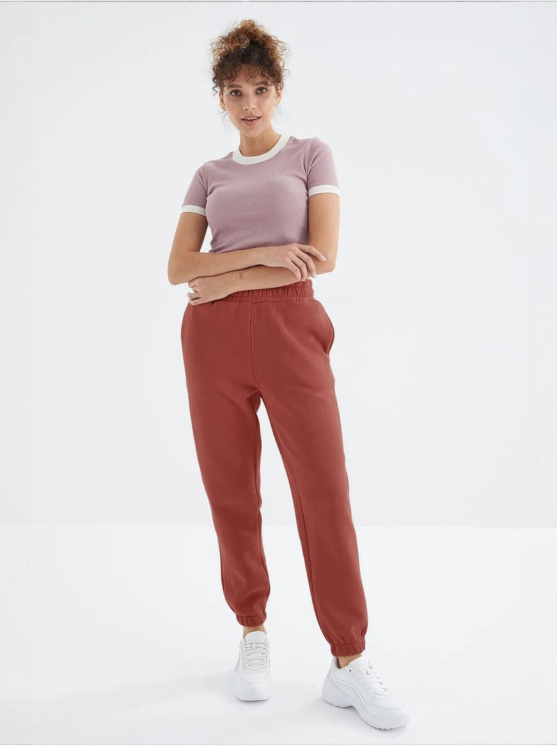 Calças de fato de treino jogger em fleece de cintura subida para mulher tommy Terracota - Kiabi