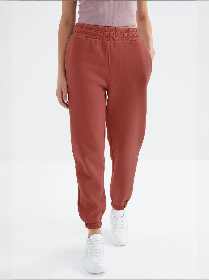 Calças de fato de treino jogger em fleece de cintura subida para mulher tommy Terracota - Kiabi