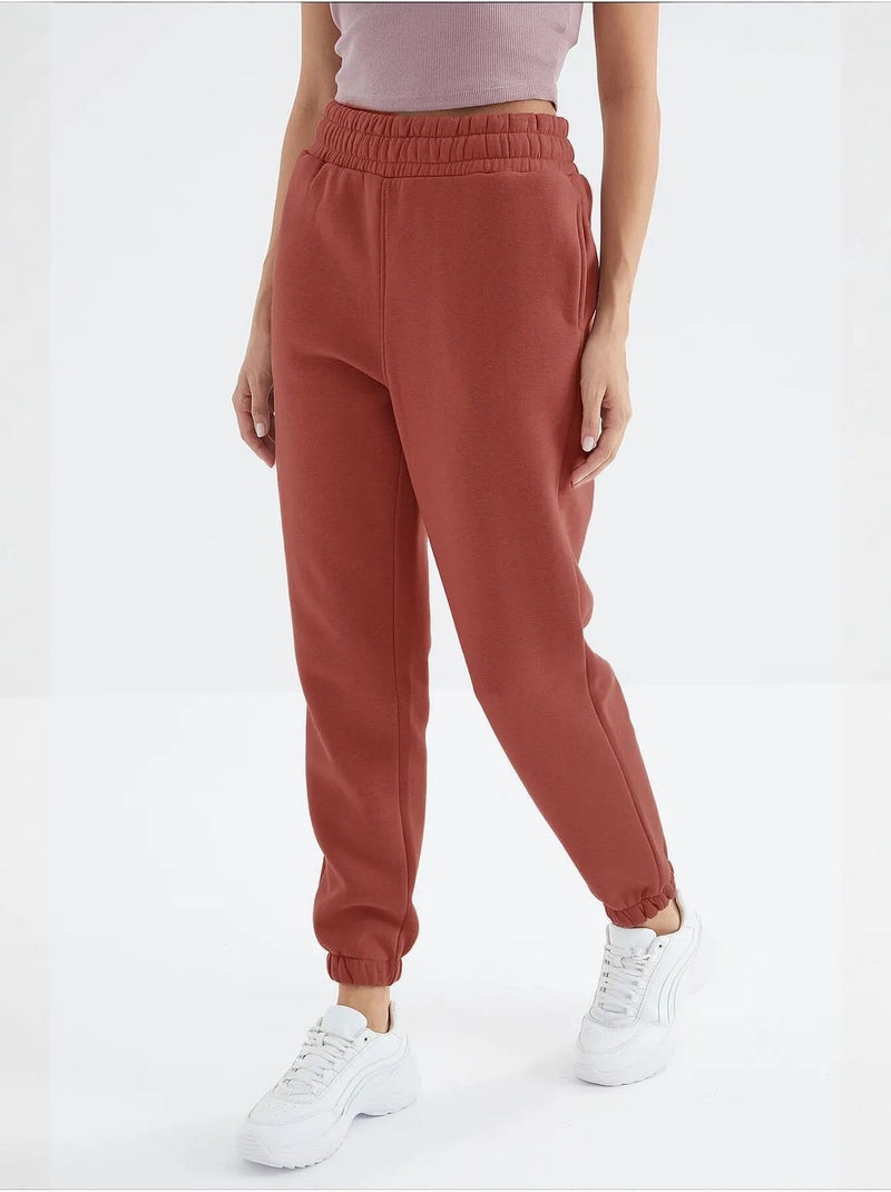 Calças de fato de treino jogger em fleece de cintura subida para mulher tommy Terracota - Kiabi