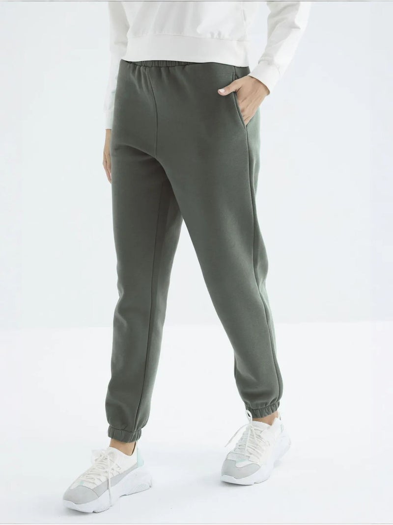 Calças de fato de treino jogger em fleece de cintura subida para mulher tommy Verde cáqui - Kiabi