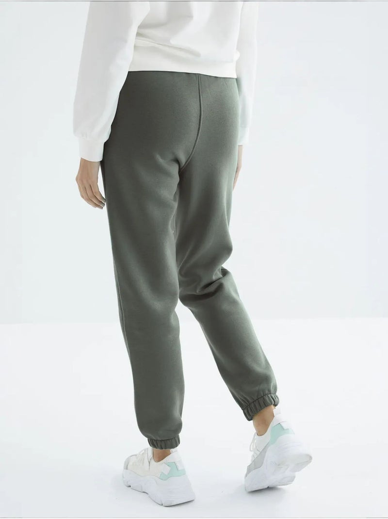 Calças de fato de treino jogger em fleece de cintura subida para mulher tommy Verde cáqui - Kiabi
