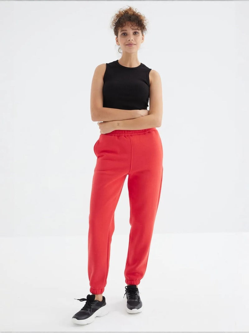 Calças de fato de treino jogger em fleece de cintura subida para mulher tommy Vermelho - Kiabi