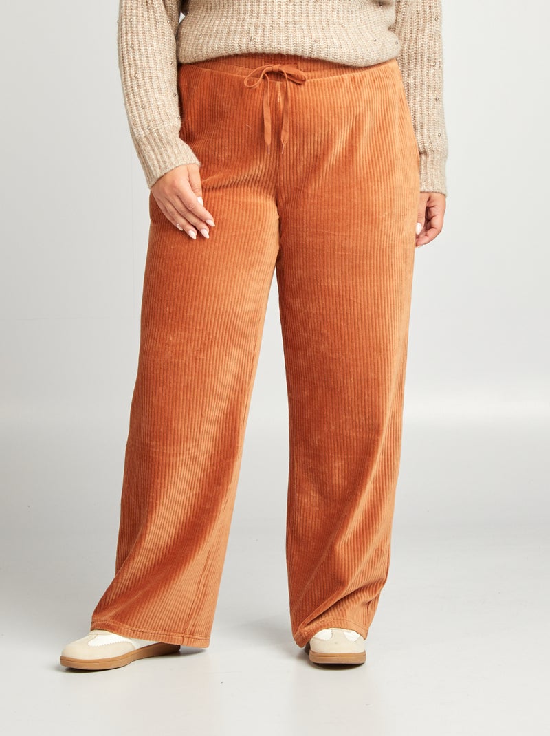 Calças de fato de treino largas em bombazina nervurada CASTANHO - Kiabi