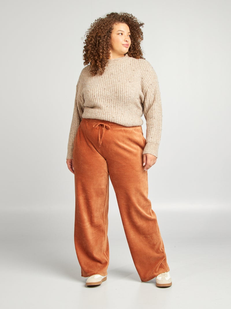 Calças de fato de treino largas em bombazina nervurada CASTANHO - Kiabi