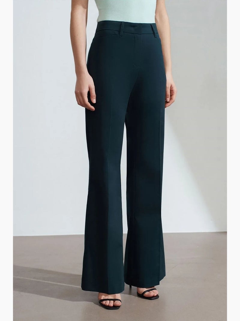 Calças de gabardina à boca de sino de cintura subida para mulher dilvin Azul-noite - Kiabi