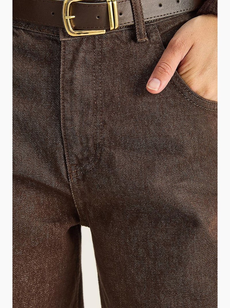 Calças de ganga baggy de cintura subida lucci Castanho-chocolate - Kiabi
