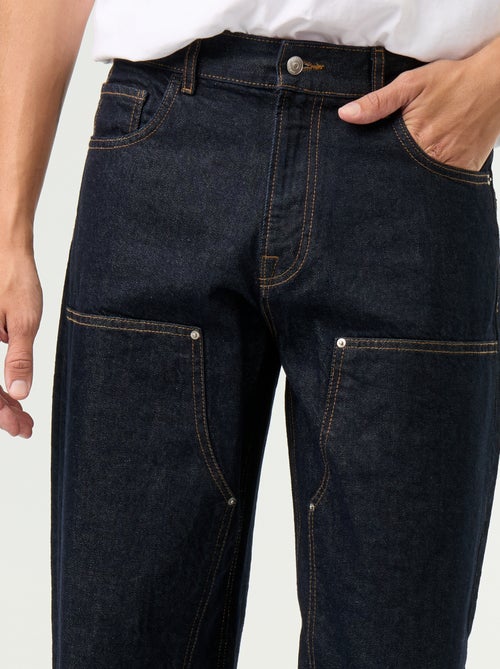 Calças de ganga baggy lisas com aplicações fantasia - Kiabi
