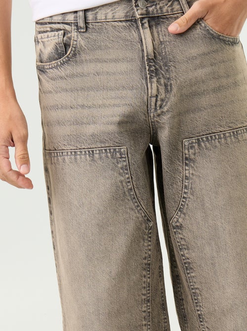 Calças de ganga baggy lisas com aplicações fantasia - Kiabi