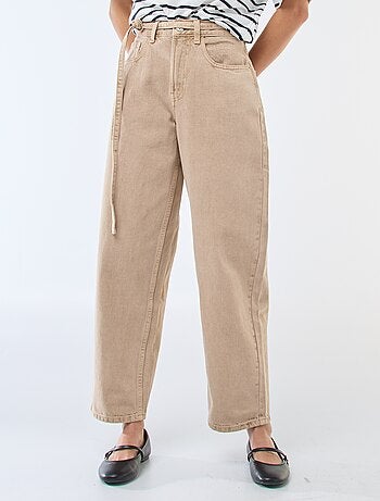 Calças de ganga barrel fit lisas com nó