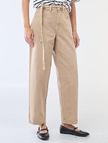 Calças de ganga barrel fit lisas com nó