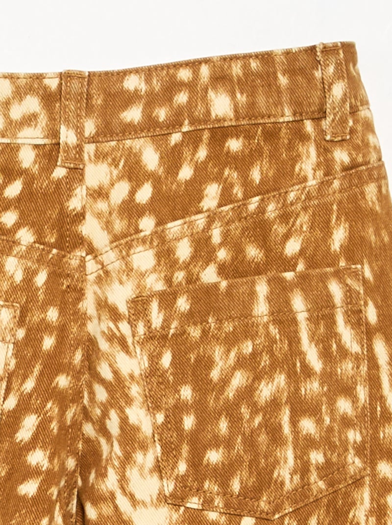 Calças de ganga com corte barrel e estampado 'cervinho' Bege - Kiabi