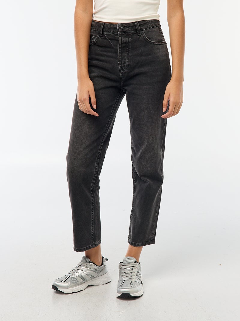 Calças de ganga com corte direito e cintura subida CINZA - Kiabi