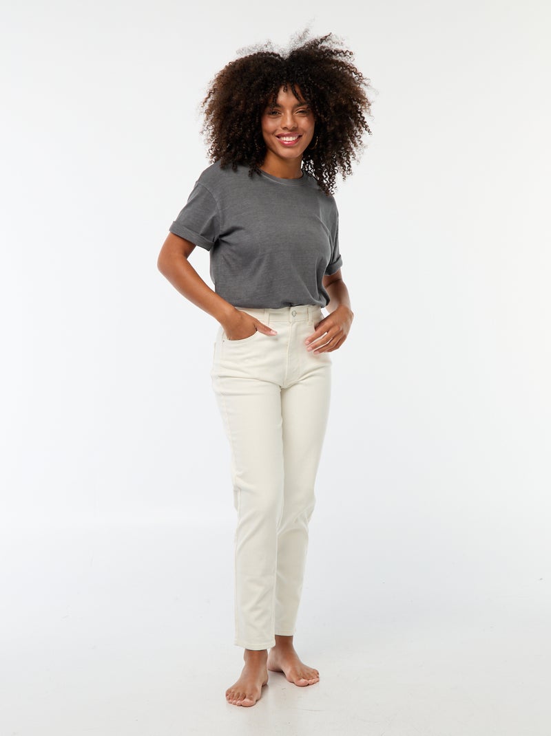 Calças de ganga com corte mom - L30 Branco - Kiabi