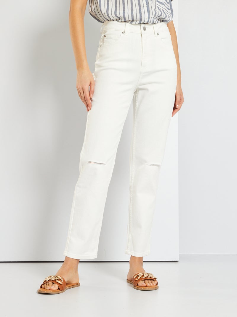 Calças de ganga com corte straight efeito destroy Branco - Kiabi