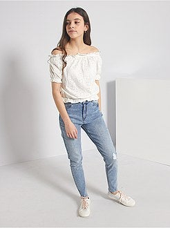 Calças de ganga com efeito deslavado skinny com cintura subida - Kiabi