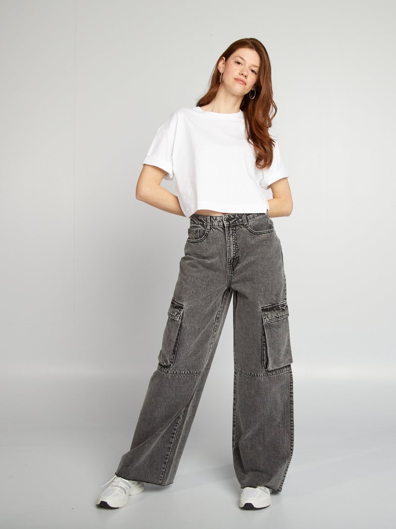Calças de ganga com vários bolsos wide leg CINZA - Kiabi